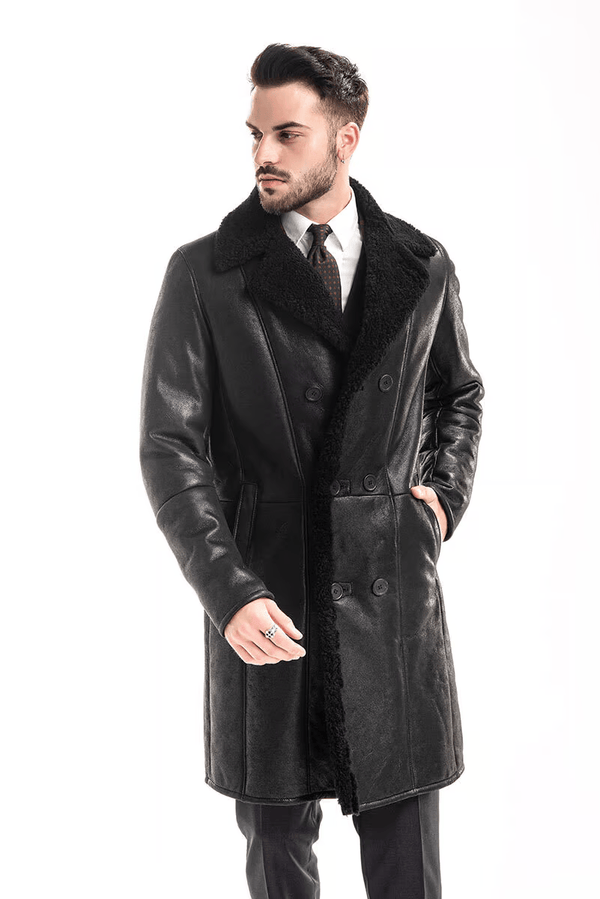 Men’s Black Shearling Leather Coat