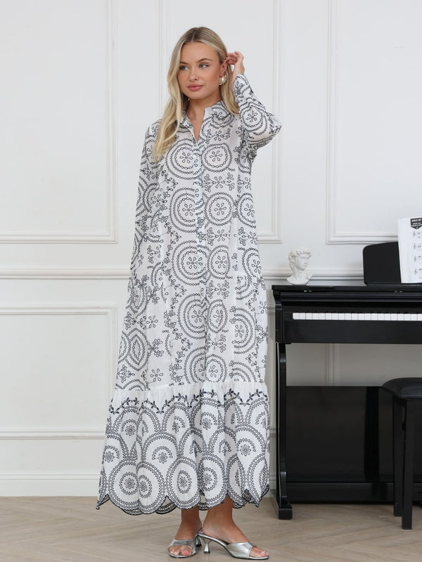 Emfer Blue And White Embroidered Long Dress