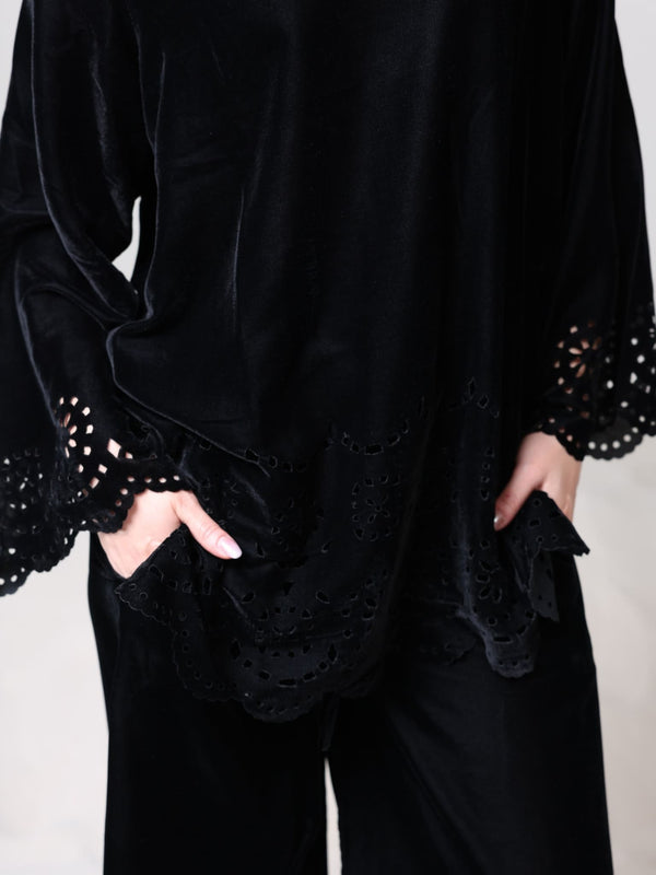 Eloise Black Velvet Cut Work Co-Ord Set
