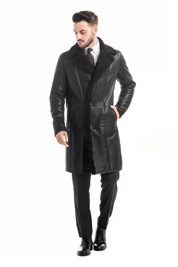 Men’s Black Shearling Leather Coat