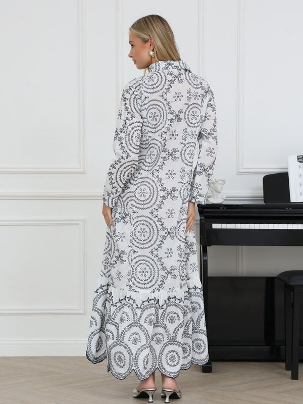 Emfer Blue And White Embroidered Long Dress