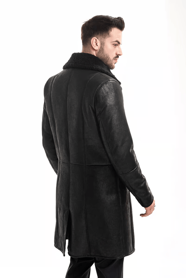 Men’s Black Shearling Leather Coat