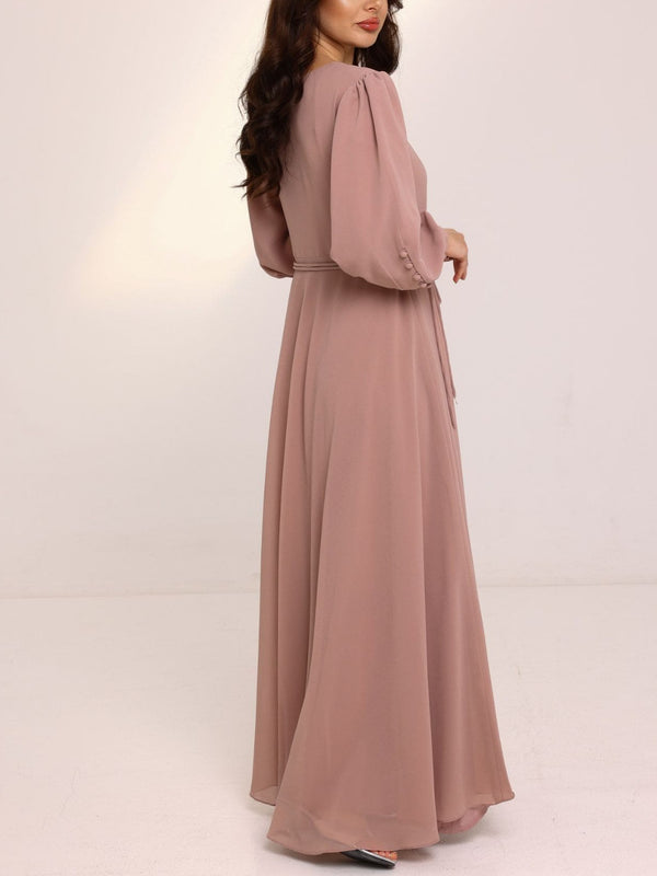 Gracie Beige Solid Long Dress