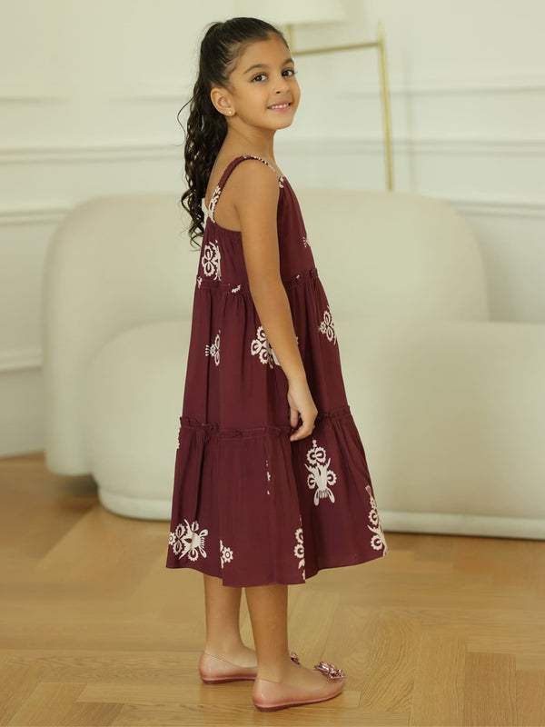 Mini Morvina Maroon Dress For Girls