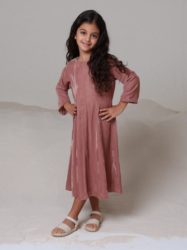 Mini Serah Pink Velvet Dress For Girls