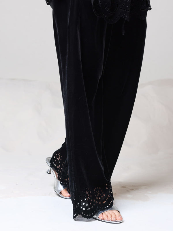 Eloise Black Velvet Cut Work Co-Ord Set