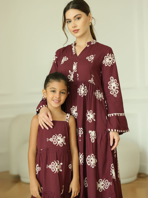 Mini Morvina Maroon Dress For Girls