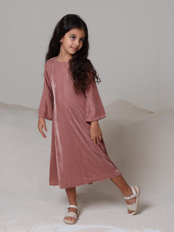 Mini Serah Pink Velvet Dress For Girls