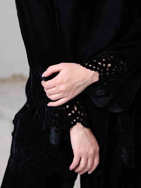 Eloise Black Velvet Cut Work Co-Ord Set