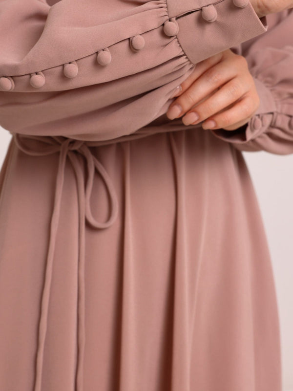 Gracie Beige Solid Long Dress