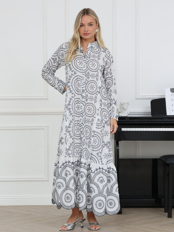 Emfer Blue And White Embroidered Long Dress