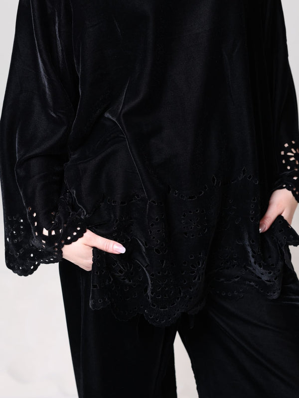 Eloise Black Velvet Cut Work Co-Ord Set